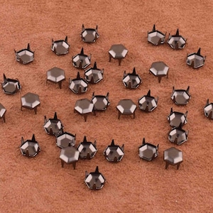 200Pcs 7*5mm hexagon Studs Metal Studs,gunmetal Nailheads Spike for bag/shoes/clothes/Leather Craft Accessories