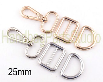 25mm swivel clasp Silver Pale Gold Swivel Snap Hook D Ring Slide Buckles connector for bag purse strap zinc alloy 4 sets(12pcs)