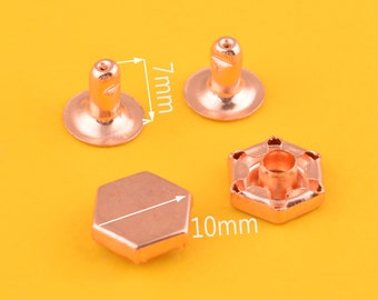 50sets-hexagon metal Rivet for Leather craft,rose gold Rivets Conchos,Medium Compression Rivets Metal Screw Rivets DIY Jewelry Making Supply
