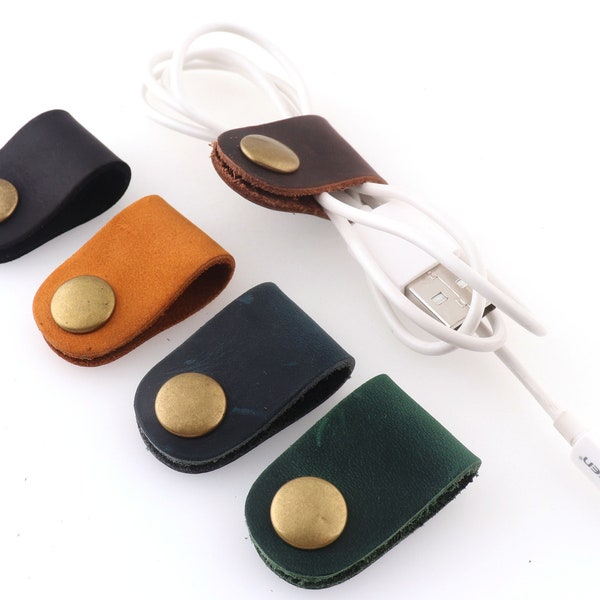 Leather winder,earpiece holder,2 PCS leather cable cord winder,Genuine Leather Headphone Earphone Organizer Cord-81MM*22MM