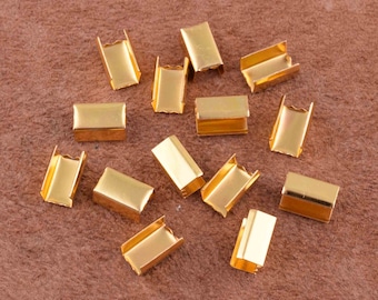 Ribbon Clamps gold Clamps Crimp Ribbon End,11*7mm Fastener Clasp Crimp Fasteners,Closures Leather End Crimps for webbing/leather/diy making