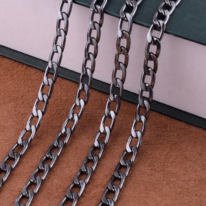 Bracelet de sac à main d’épaule en métal, chaîne de poignée de remplacement, 12-7mm Métal Crossbody Sac Chain Strap, Chaîne de bordure plate pour sac/sac/sac/fabrication de diy