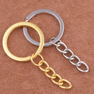 15pcs Schlüsselanhänger Ketten, Schlüsselanhänger Split Schlüsselanhänger mit Kette, flache Schlüsselanhänger mit Kette, 30mm Zubehör für DIY Schlüsselanhänger Anhänger Zubehör