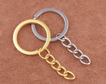 15pcs keychain Chains,Keychain Split Key ring with chain,Flat Key Ring With Chain,30mm Supply Supplies for DIY keychain Pendant accessories