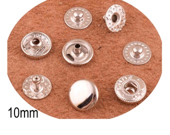 10mm 12mm silver Snap Button Set Round Buttons Snaps Popper Metal  Button for leather clothing garments 20 sets