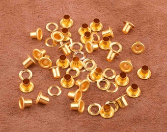 200pcs oro Occhielli Grommets,Round Grommet Eyelet,4mm porta occhio,occhielli in pelle,Grommets metallico con lavaure per borsa / vestiti / scarpe