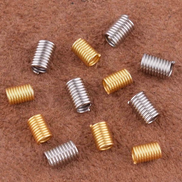 Spring Coil Bead End Tip Cap Connectors,Spring Coil Crimp Ends,100 pcs Spring Coil Crimp Ends for bracelet/diy Jewelry Making