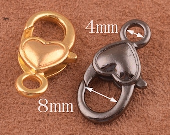 black/gold Heart Lobster Clasp Findings,8*4mm zinc alloy lobster claw for bag/key/bracelet/DIY making supplies/wholesale-8pcs/gift
