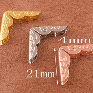 21*4mm Book Corner Protectors,rose gold/ Sliver/Gold Metal Book Corner, Book Corner.Embossed Corner Decorative Corner Protector