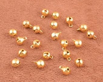 50pcs Gold Jingle Bell Charms,Round Cat Bell Charms 9*6mm Can Ring,Jingle Bell in End Charm Wholesale Supplies