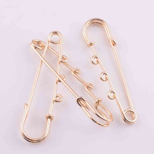 Safety Pin Brooch Pendant Connector 3 Loops safety pins 64*17mm light Gold Kilt Pins charm,Metal Safety Pins for brooch/price tag/clothes