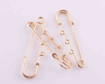 Safety Pin Brooch Pendant Connector 3 Loops safety pins 64*17mm light Gold Kilt Pins charm,Metal Safety Pins for brooch/price tag/clothes