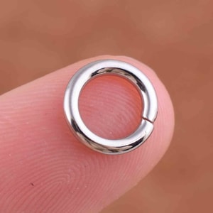 Puede incluir: Un anillo de salto plateado, un pequeño anillo de metal utilizado para conectar componentes de joyería.