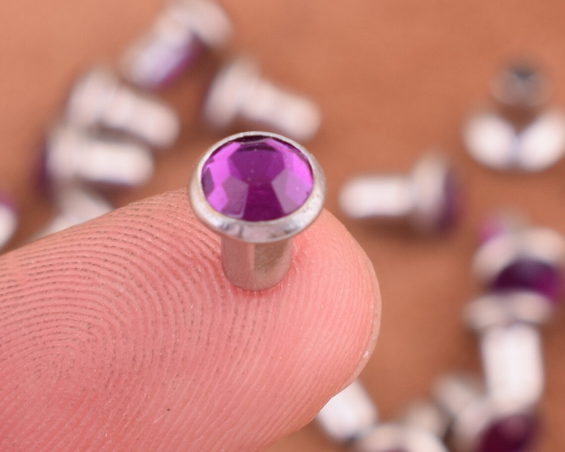 Crystal Rivets7mm with long post purple Hollow Etsy