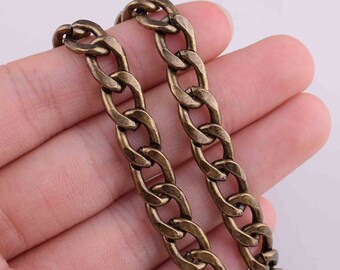 chaîne d'épaule de courroie de sac à main en métal en bronze 12-8mm chaîne en métal, chaîne lourde de bordure de fer de 4ft, chaîne de poignée de remplacement pour le sac/purse/diy faisant