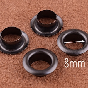 100 PCS black Eyelets Round Grommet Eyelets 8mm with inner diameter for Sewing Bead Cores Clothes Leather/ Canvas/Shoe Making