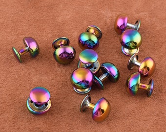 Double Cap Rivets,Rainbow Metal rivets, pack of 20 sets for bag fixation leather goods Metal Rivets DIY Jewelry Making Supply