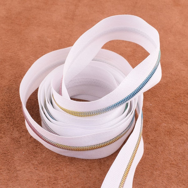 8 YARDS Rainbow white Zipper  Nylon Coil Chain Tape Look sliders Handbag Zipper Zip for Bags clothes jacket dress Continuous 3 #