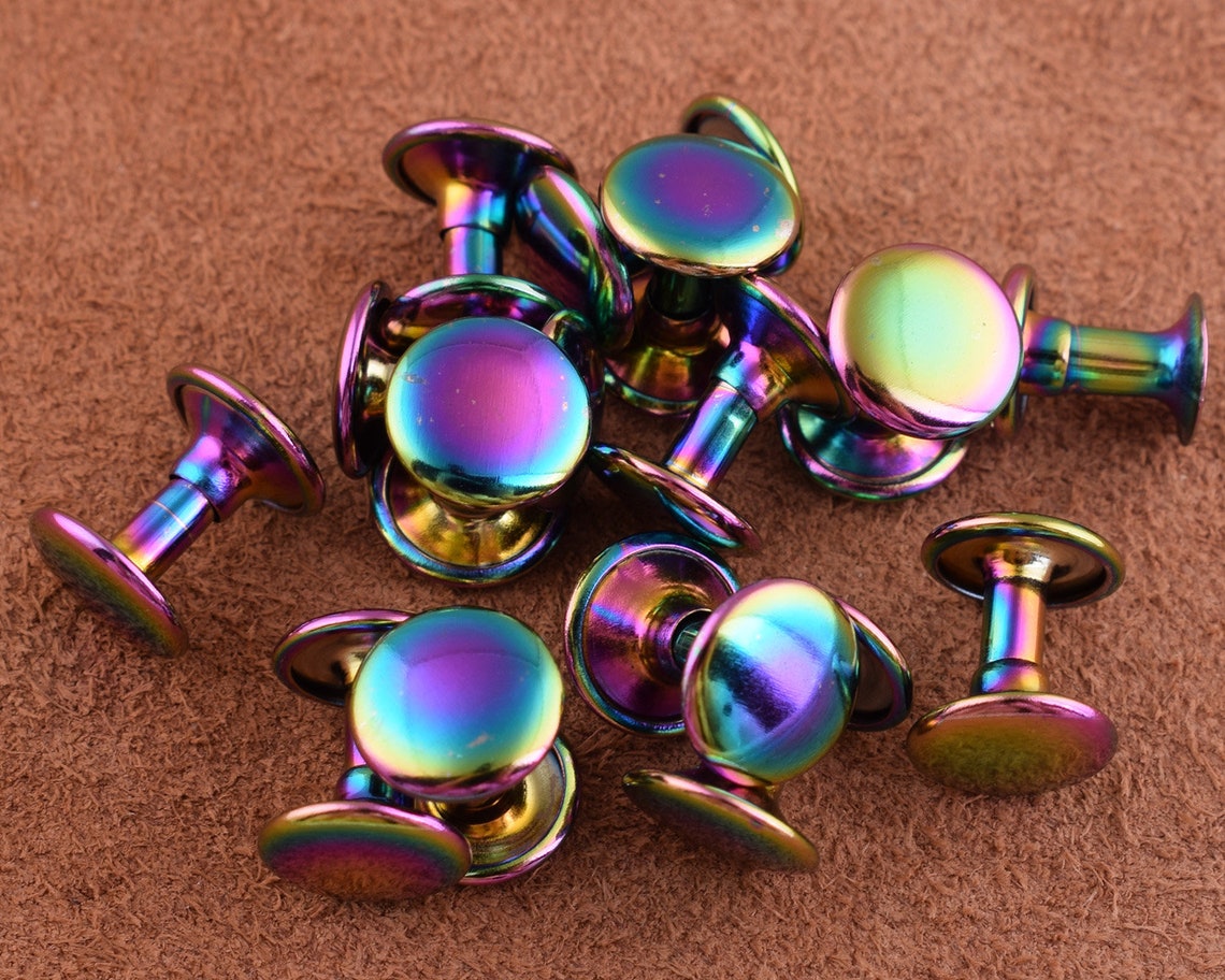 9mm Rainbow Double Cap Rivets,Metal Button Round Rose Gold Rapid Rivet,Rivet Studs For Purse Bags Handbags Shoes Belts Leather Craft DIY (50pcs