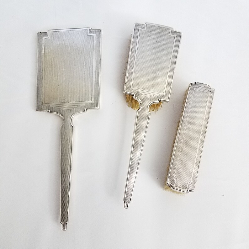 Vintage 1930s Birmingham Sterling Silver Vanity Set Mirror Brushes