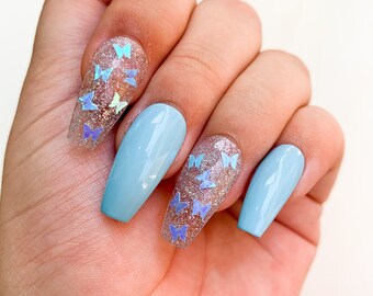 34 Baby Blue Nails With Butterflies 34 Baby Blue Nails With Butterflies