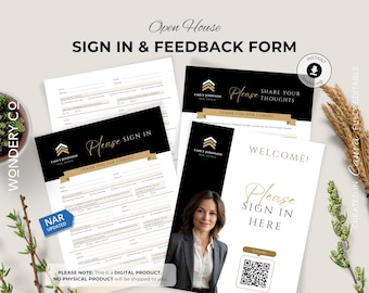 Real Estate Open House Sign-In Sheet & Feedback Form (Canva Template)