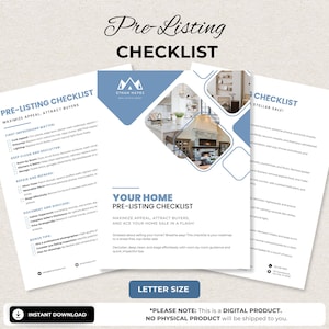 Pre-Listing Checklist Template | Real Estate Staging & Showing Guide | Seller Resource | Realtor Marketing Tool