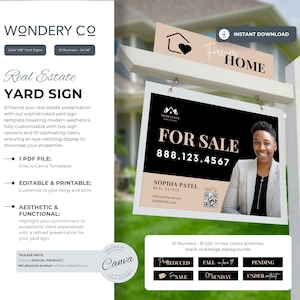 Real Estate Yard Sign - For Sale Sign, Property Sign & Yard Sign Rider - Custom Canva Template for Easy Editing