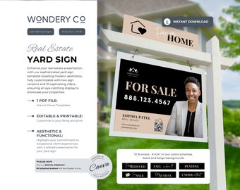 Real Estate Yard Sign Template - Modern Canva Design (Digital Download)