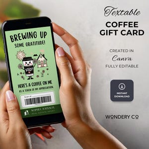 Carte-cadeau numérique pour café pour l'immobilier - Modèle Canva modifiable pour l'appréciation du client et les cadeaux de clôture