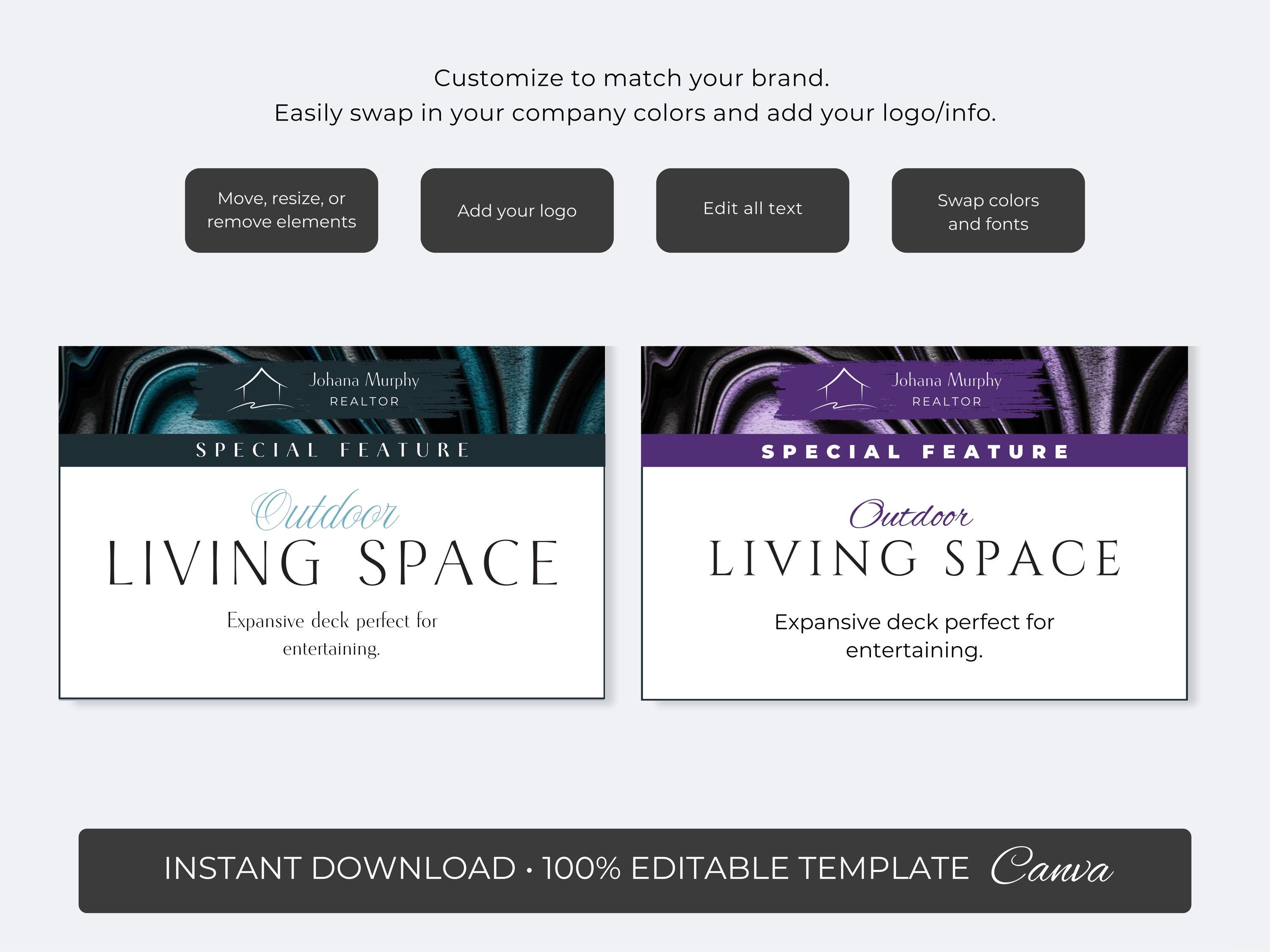 Real Estate Home Feature Cards | Customizable Canva Template (digital ...