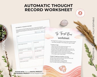 Hoja de trabajo para el registro de pensamientos de la terapia cognitivo conductual / Cómo desafiar los pensamientos negativos y tomar notas de terapia para el diario de salud mental