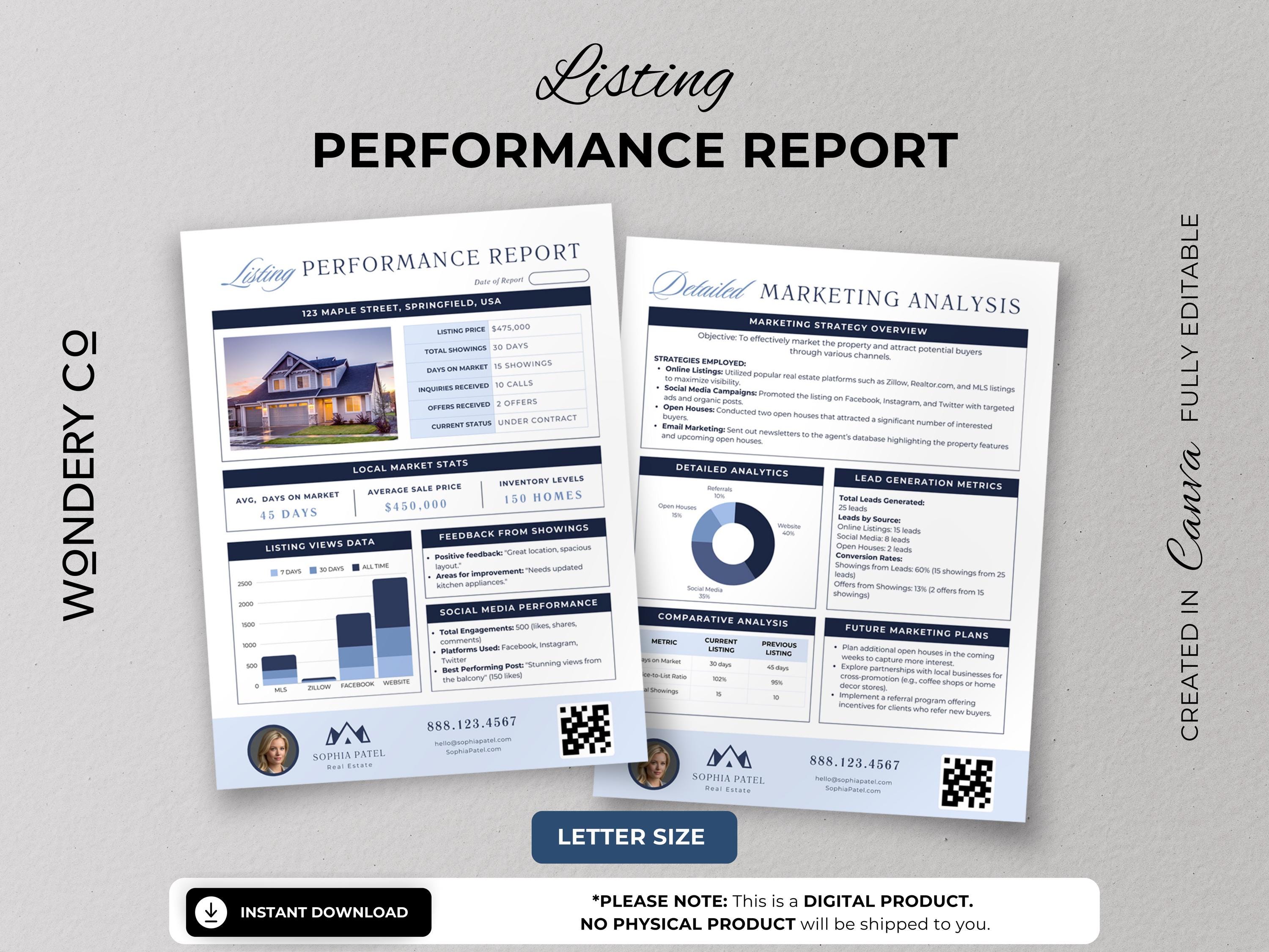 Real Estate Listing Report, Realtor Listing Performance Report Flyer ...