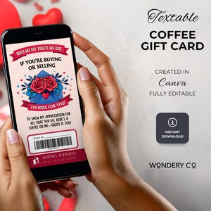 Textable Coffee Gift Card | Realtor Valentines Card | Client Appreciation | Starbucks Gift Card | Realtor Marketing Canva Template