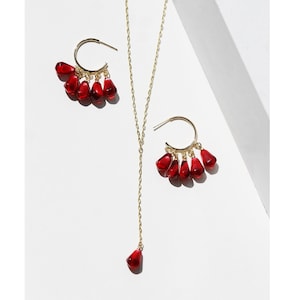 Pomegranate Set 2 Necklace + Earrings | Resin Pomegranate Charms Set | Pomegranate Jewelry | Hypoallergenic | Pomegranate Jewelry Set
