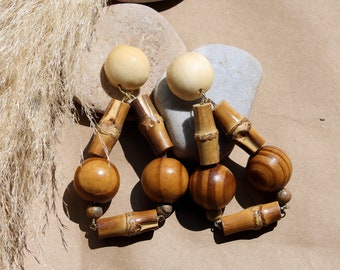 Bamboo Wood Earrings | Wooden Earrings | Wooden Dangle Earrings | Lightweight Wooden Earrings | Hypoallergenic | Handmade Wood Jewelry