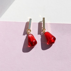 Mono-Pomegranate Stud Hoop Earrings | Resin Pomegranate Earring | Pomegranate Charms Earring | Hypoallergenic Earring | Ear Candy Earrings