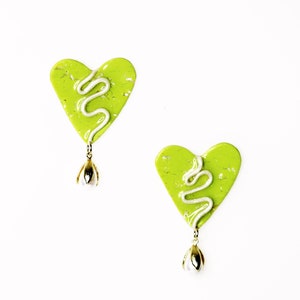 Funky-Heart Earrings | Clay Heart Earrings | Clay Pearl Earrings | Clay Handmade Earrings | Unusual Handmade Earrings | Valentine's Clay Ear