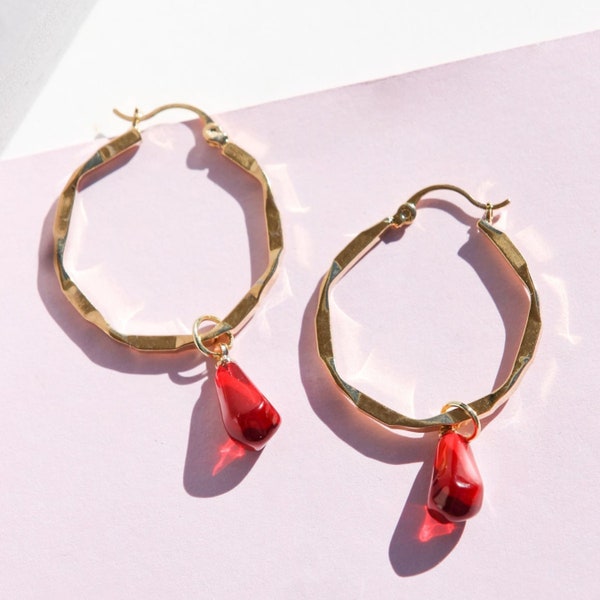 Mono-Pomegranate Large Hoop Earrings | Resin Pomegranate Charms Earrings | Pomegranate Jewelry | Hypoallergenic Earring | Ear Candy Earrings