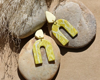 Clay Arch Earrings, Lightweight Earrings, Bright Yellow Arch Earrings, Sunshine Arch Clay Earring, Nature-Inspired Clay Earrings