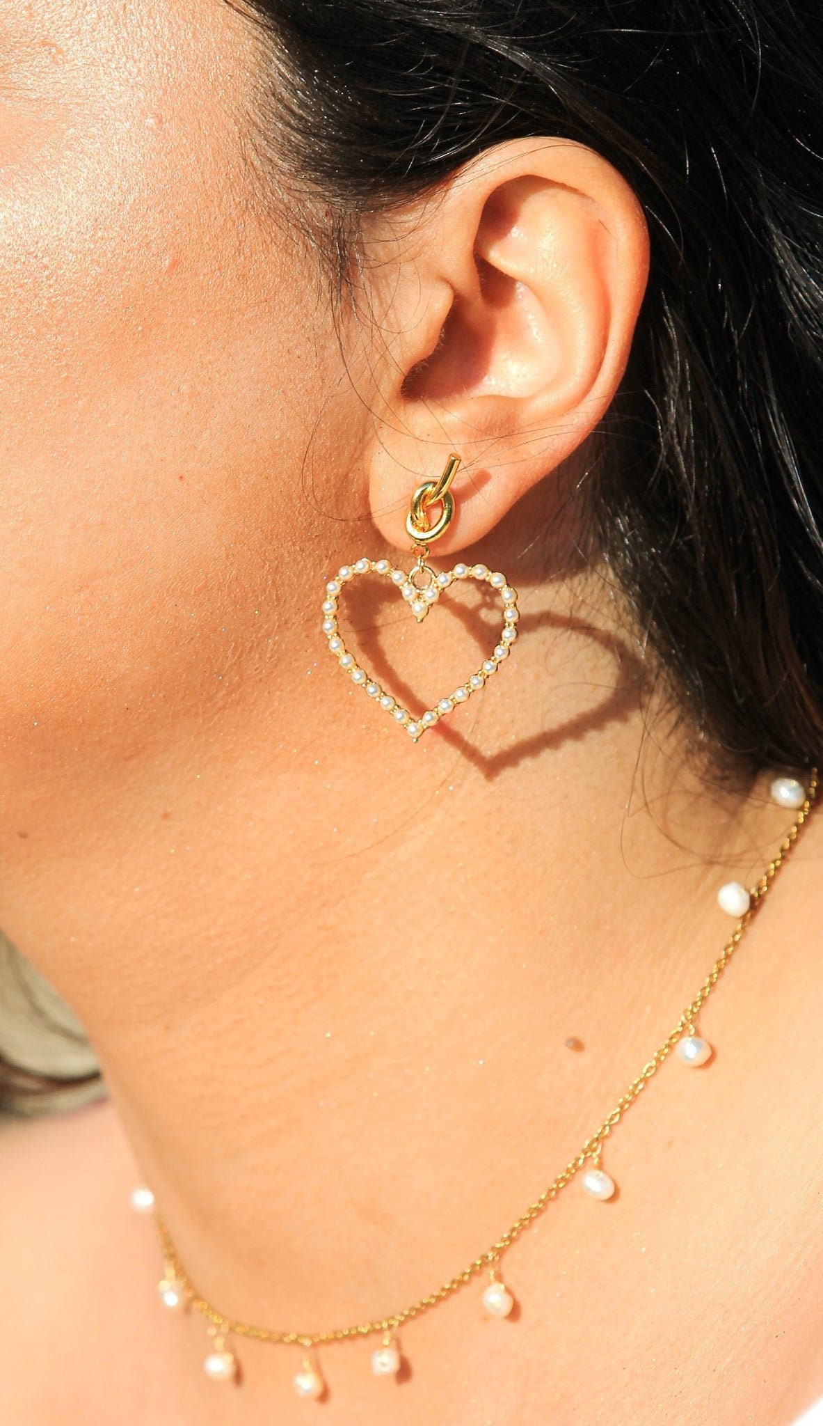 Pendientes De Perlas En Forma De Corazón Chapados En Oro 14K - Elegantes Para Mujer Y Regalo
