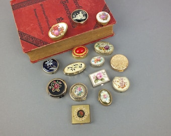 Selection of vintage mini jewelry boxes - small metal pillboxes - boxes for tablets, tobacco