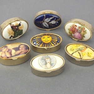 Vintage Schmuckdose Metall – nostalgische Pillendose mit Motiven – kleine Deckeldose für Tabletten – Retro Geschenk