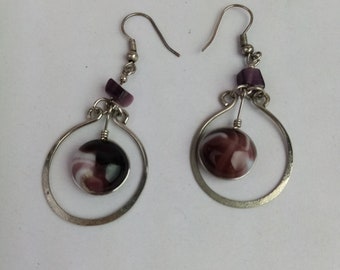 vintage earrings/hanging earrings silver/purple berry quartz beads, fashion jewelry, gift for girlfriend, sister, mother