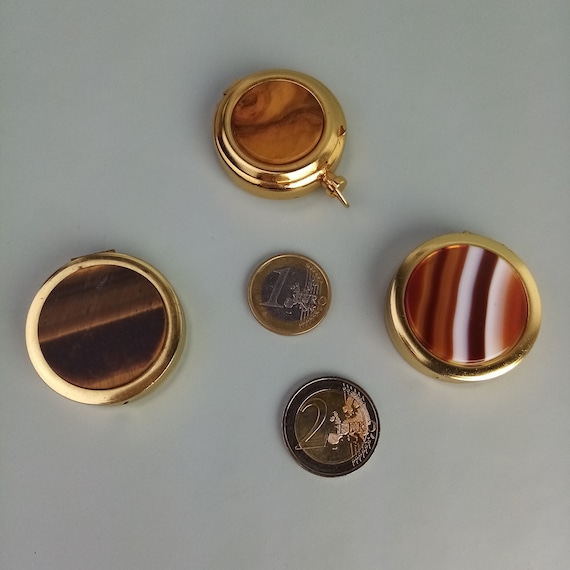 1x vintage mini jewelry box, casket, round pill b… - image 2