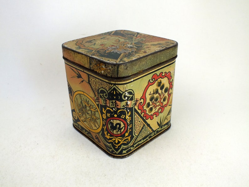 antike Jugendstil Blechdose mit asiatischen Motiven, vintage Deckel Dose, Dekoration oder Geschenk Bild 5