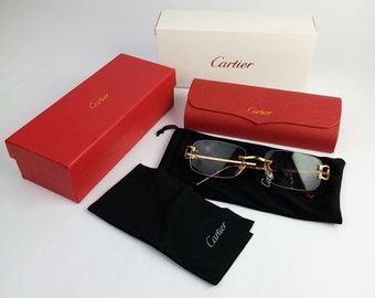 lunettes vintage originales must de Cartier sans monture avec boîte + tissu/ monture de lunettes/ monture de lunettes non portées