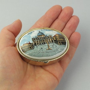 vintage Schmuckdose Rom aus goldenem Metall, Schatulle für Schmuck, ovale Deckel Dose, Geschenk Frauen, Geschenk für Sie