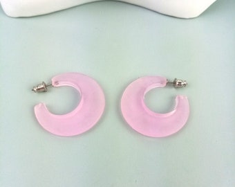 vintage hoop earrings pink/silver, plastic fashion jewelry 80s/90s, gift for girlfriend, sister, mother