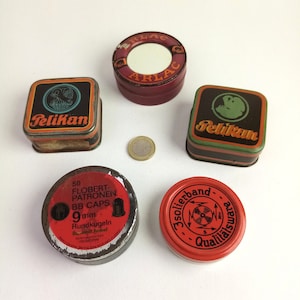 アンティーク ヴィンテージ ブリキ缶 1 個、Arlac、絶縁テープ、ペリカン、Flobert カートリッジ、小さな蓋付きブリキ缶、女性へのギフト、男性へのギフト